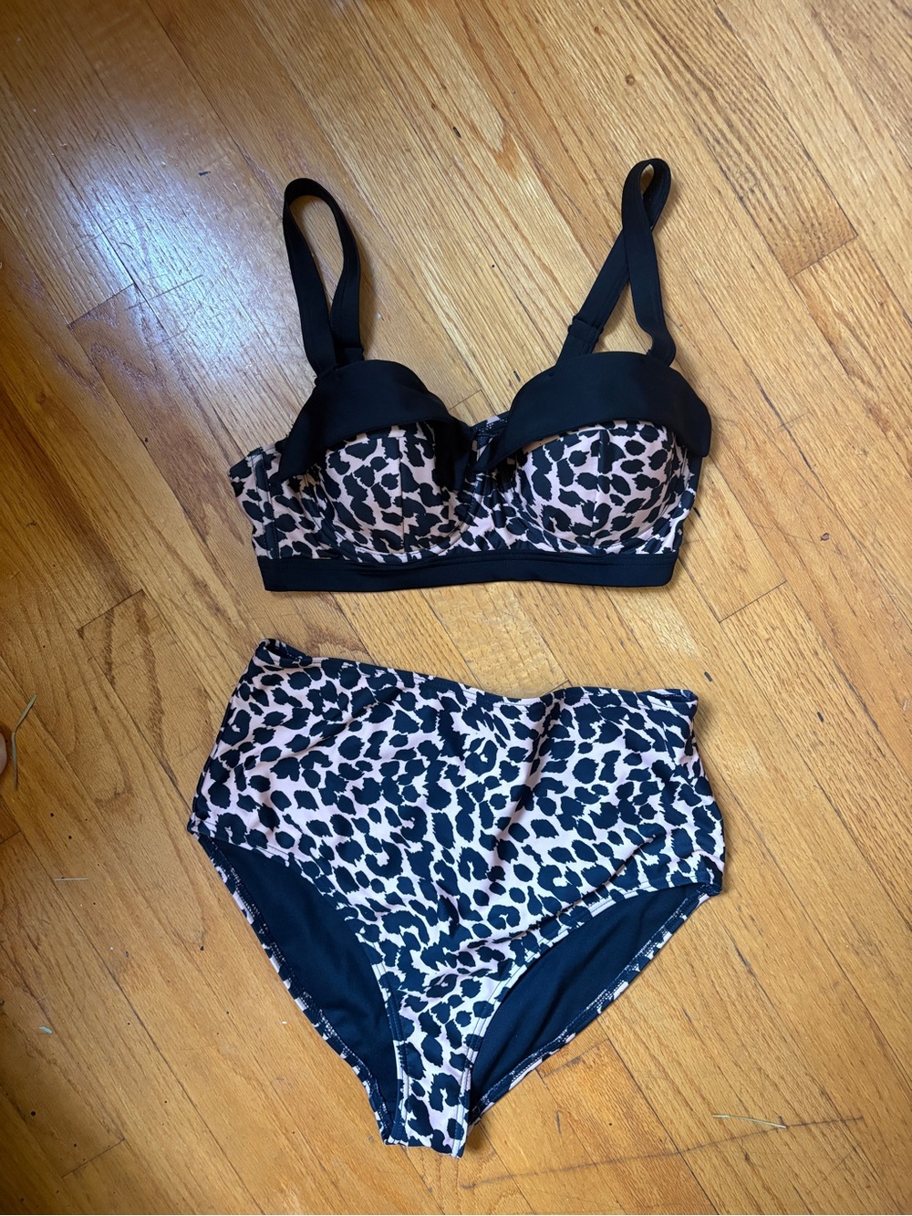 Collectif x Playful Promises Leopard Print High Waisted Bikini Top and Bottom